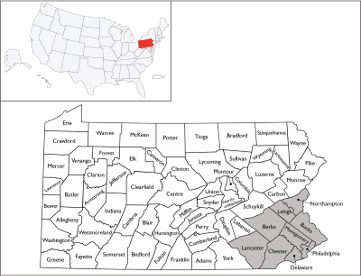Figure 3 The United States District Court for the Eastern District of Pennsylvania Covers the City of Philadelphia, as well as the surrounding "collar counties."